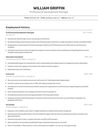 Professional Development Manager Resume