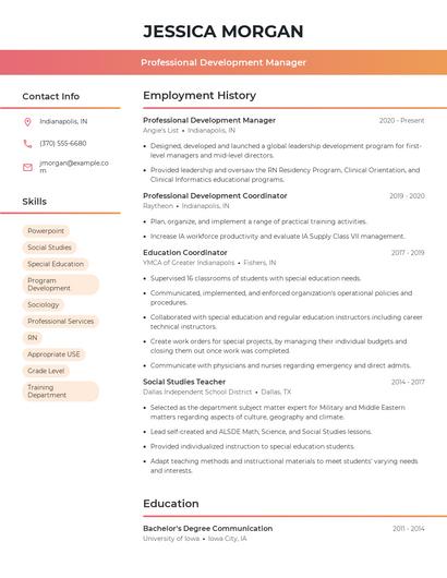Professional Development Manager Resume
