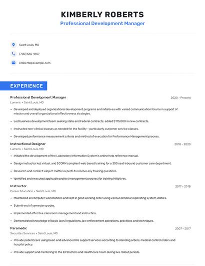 Professional Development Manager Resume