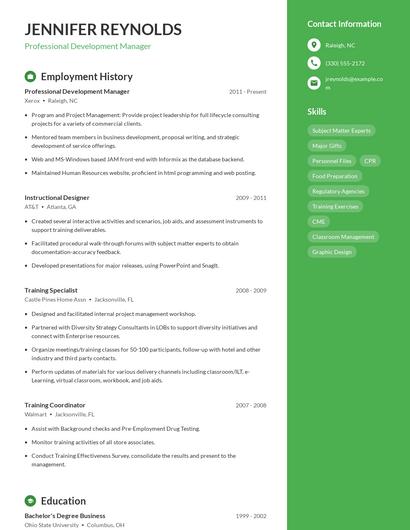 Professional Development Manager Resume