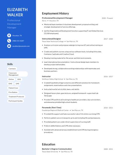 Professional Development Manager Resume