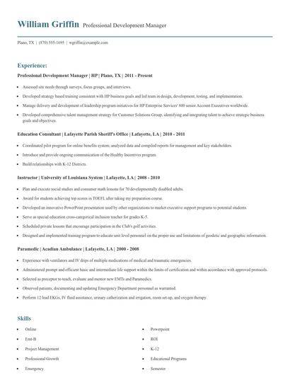 Professional Development Manager Resume