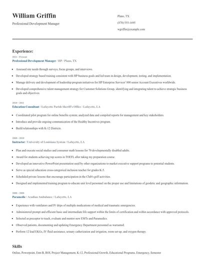 Professional Development Manager Resume
