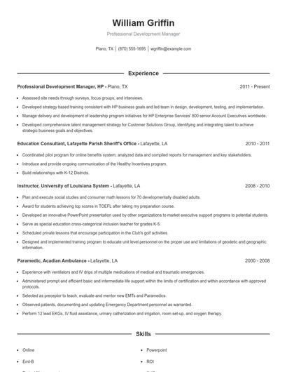 Professional Development Manager Resume