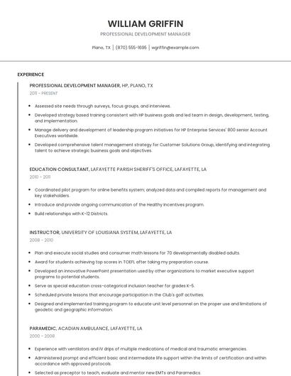 Professional Development Manager Resume