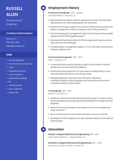 Professional Engineer Resume