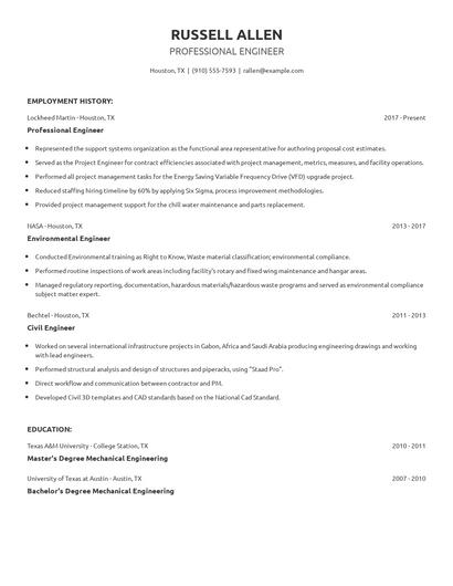 Professional Engineer Resume