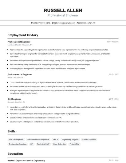 Professional Engineer Resume