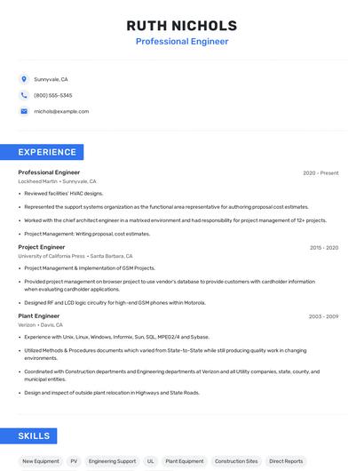 Professional Engineer Resume