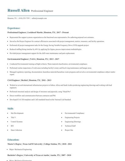 Professional Engineer Resume