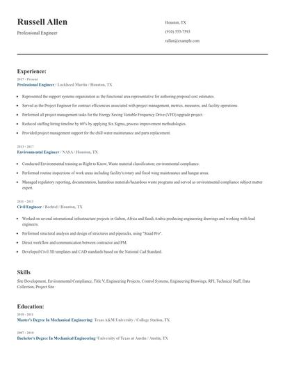 Professional Engineer Resume