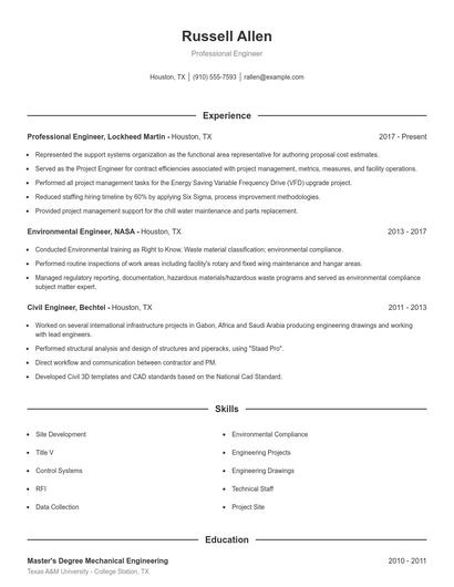 Professional Engineer Resume