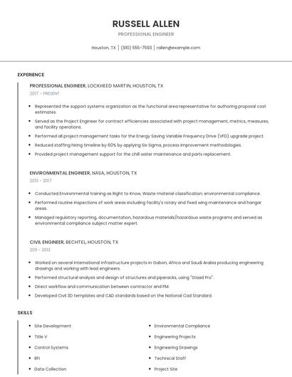 Professional Engineer Resume