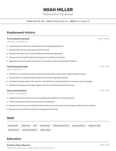 Professional Fundraiser Resume
