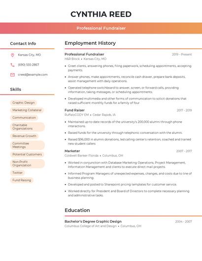 Professional Fundraiser Resume