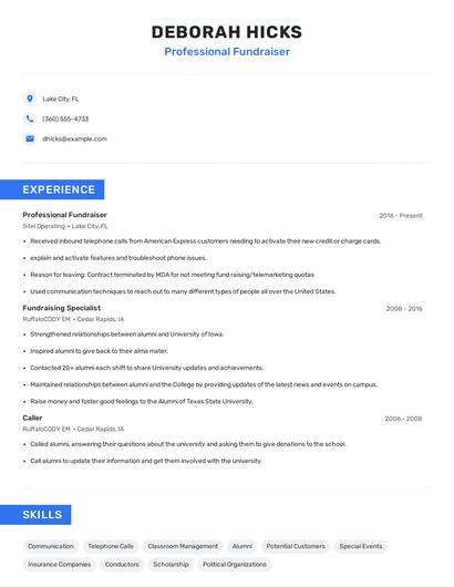 Professional Fundraiser Resume