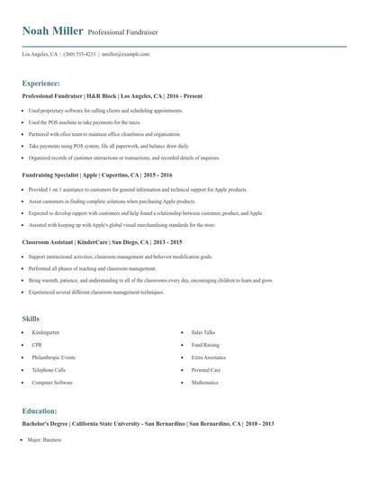 Professional Fundraiser Resume