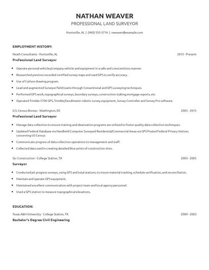Professional Land Surveyor Resume