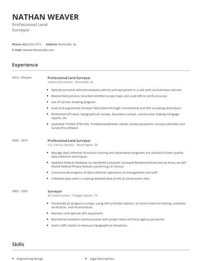 Professional Land Surveyor Resume