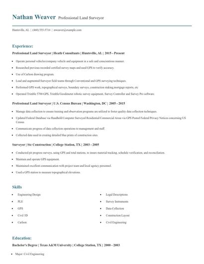 Professional Land Surveyor Resume