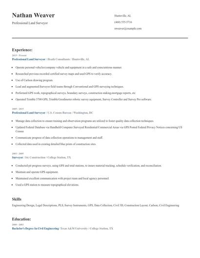 Professional Land Surveyor Resume
