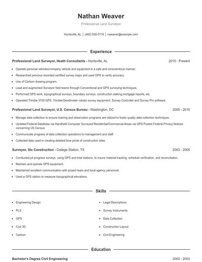 Professional Land Surveyor Resume