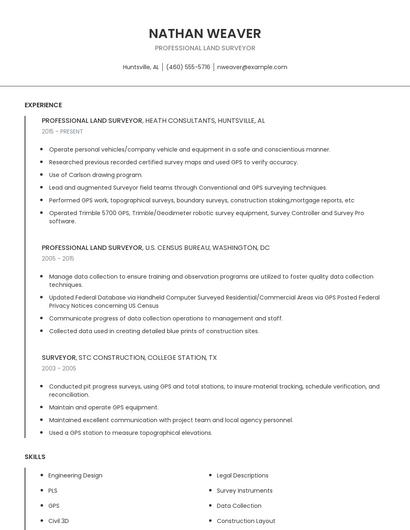 Professional Land Surveyor Resume