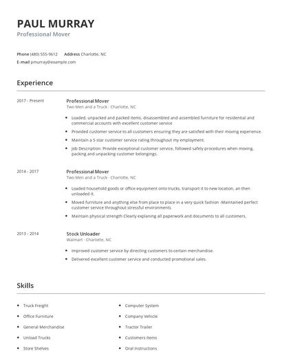 Professional Mover Resume