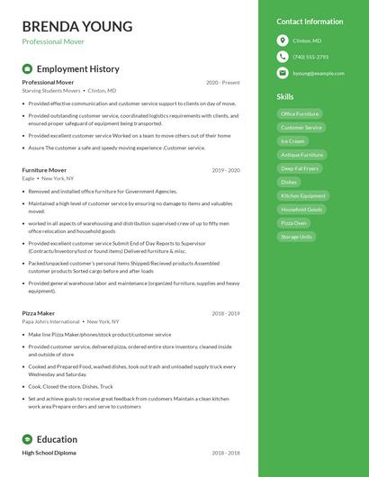 Professional Mover Resume