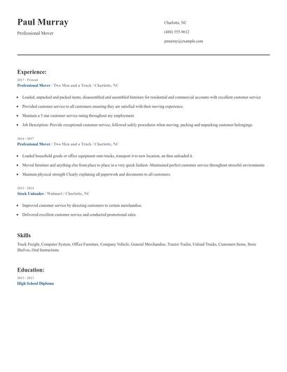 Professional Mover Resume