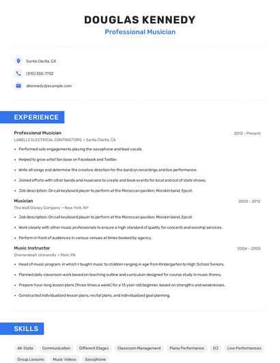Professional Musician Resume