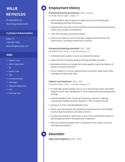 Professional Nursing Assistant Resume