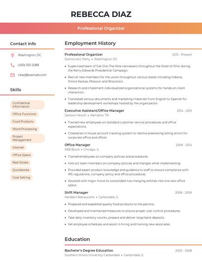 Professional Organizer Resume