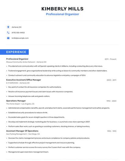 Professional Organizer Resume
