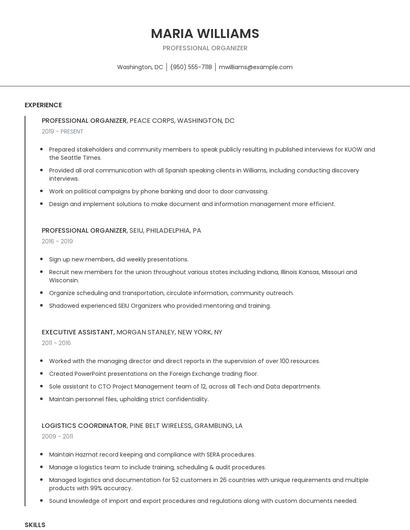 Professional Organizer Resume