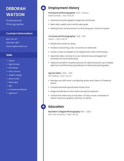 Professional Photographer Resume