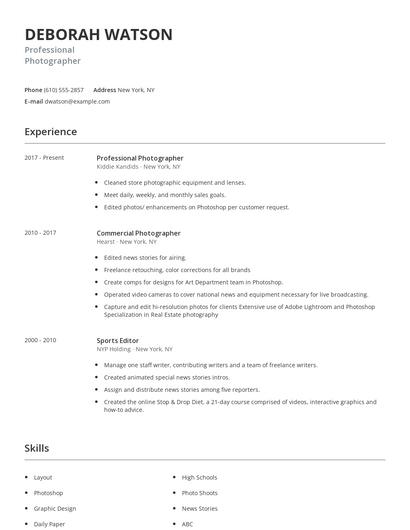Professional Photographer Resume