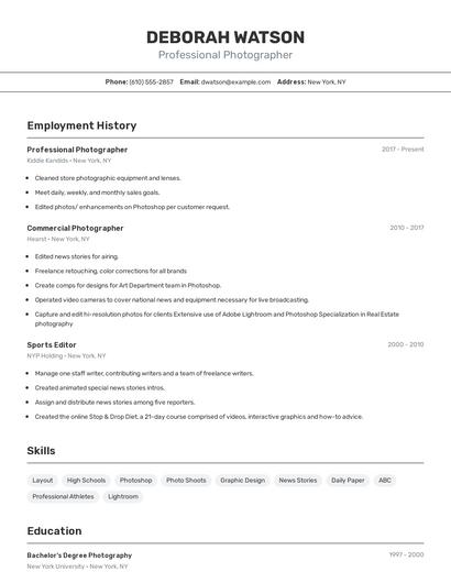 Professional Photographer Resume