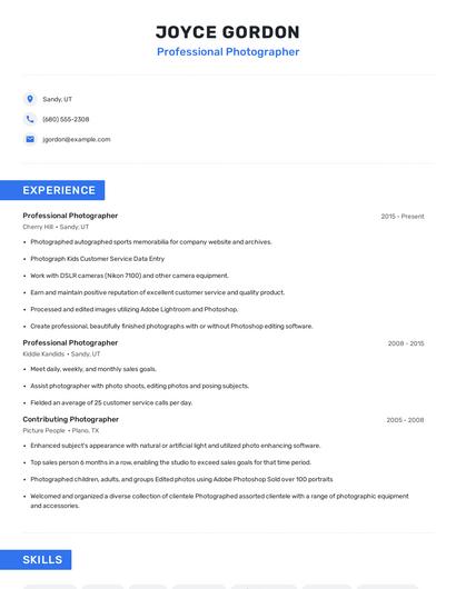 Professional Photographer Resume