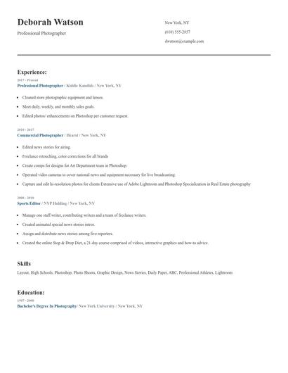 Professional Photographer Resume