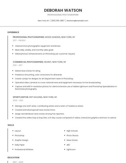 Professional Photographer Resume