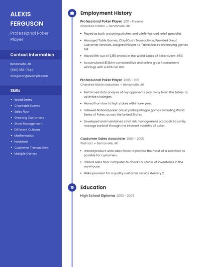 Professional Poker Player Resume