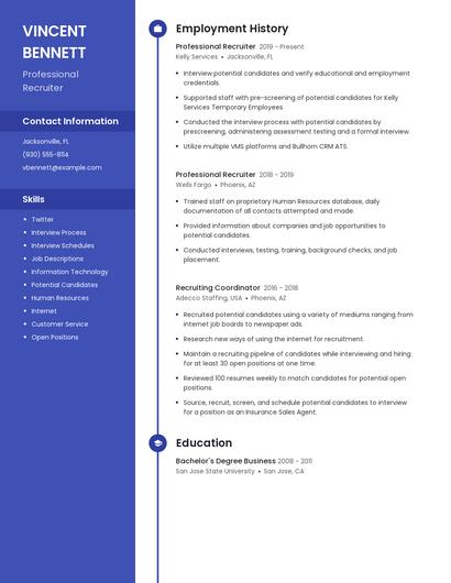 Professional Recruiter Resume