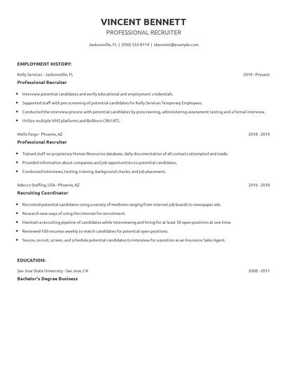 Professional Recruiter Resume