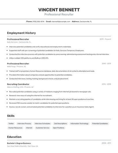 Professional Recruiter Resume