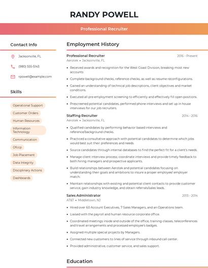 Professional Recruiter Resume
