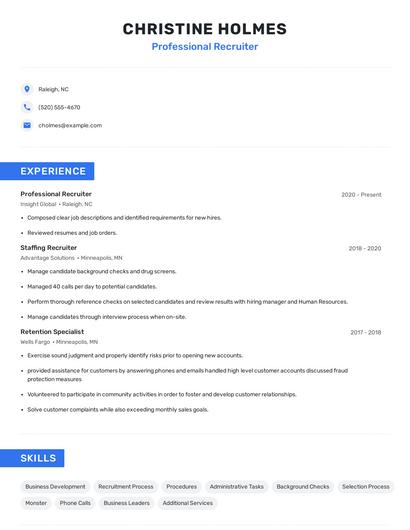 Professional Recruiter Resume