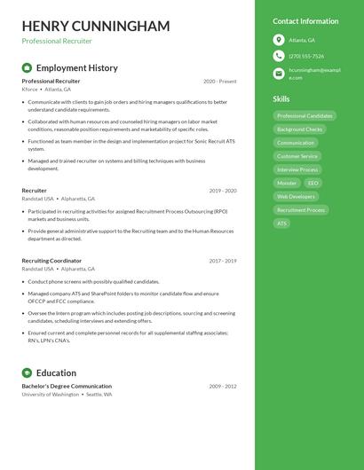 Professional Recruiter Resume