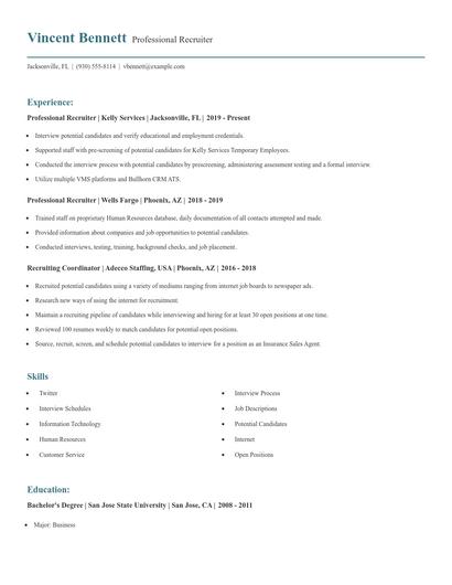 Professional Recruiter Resume
