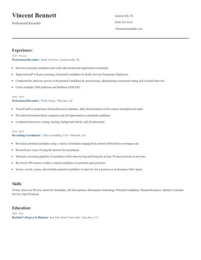 Professional Recruiter Resume
